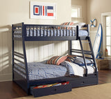 Ashton 2-drawer Wood Twin Over Full Bunk Bed Navy Blue - Tampa Furniture Outlet