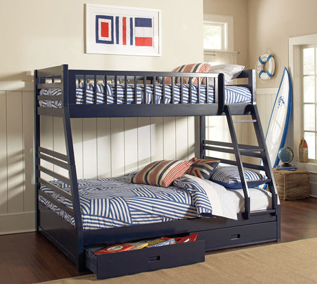 Ashton 2-drawer Wood Twin Over Full Bunk Bed Navy Blue - Tampa Furniture Outlet