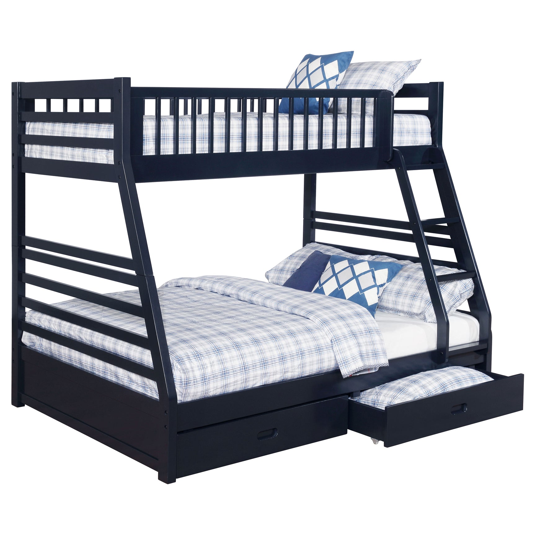 Ashton 2-drawer Wood Twin Over Full Bunk Bed Navy Blue - Tampa Furniture Outlet