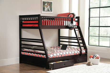 Ashton 2-drawer Wood Twin Over Full Bunk Bed Cappuccino - Tampa Furniture Outlet