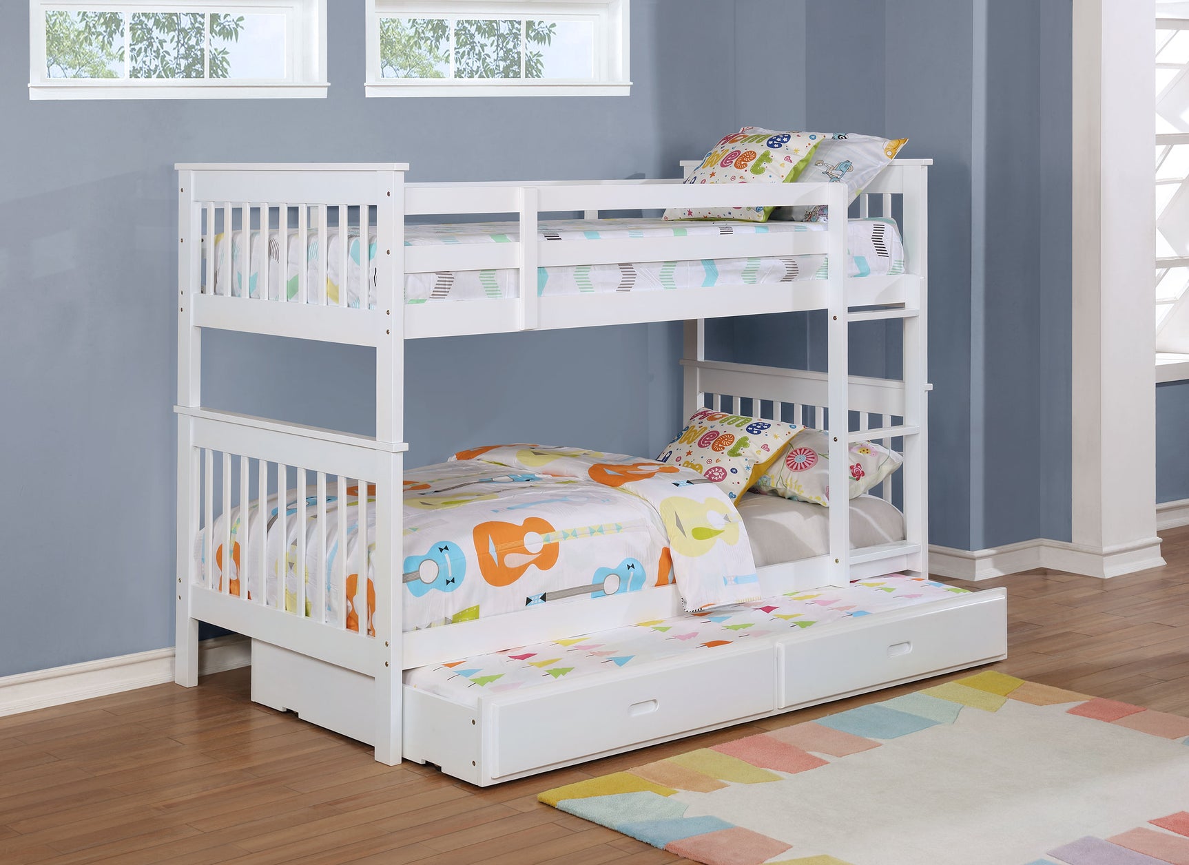 Chapman Wood Twin Over Twin Bunk Bed with Mattress White - Tampa Furniture Outlet