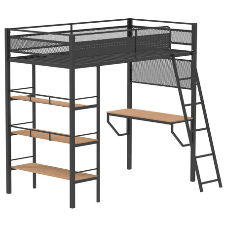 Tampa Furniture Outlet - Coaster - Campus 3-shelf Metal Twin Workstation Loft Bed Matte Black - 460332BLK
