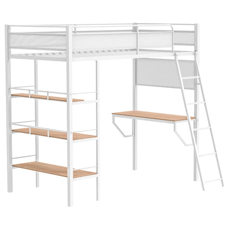 Tampa Furniture Outlet - Coaster - Campus 3-shelf Metal Twin Workstation Loft Bed Matte White - 460332WHT