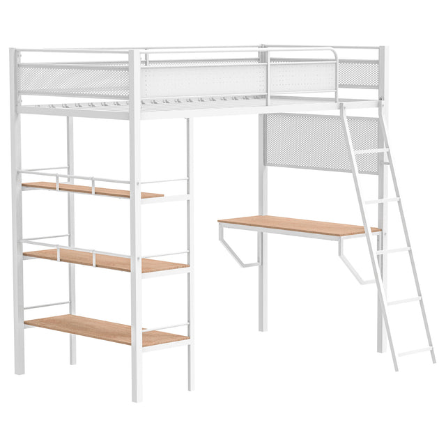 Tampa Furniture Outlet - Coaster - Campus 3-shelf Metal Twin Workstation Loft Bed Matte White - 460332WHT