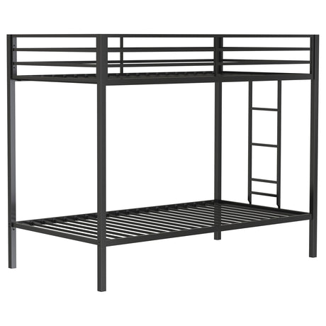 Tampa Furniture Outlet - Coaster - Alevera Metal Twin Over Twin Bunk Bed with Ladder Black - 460361BLK