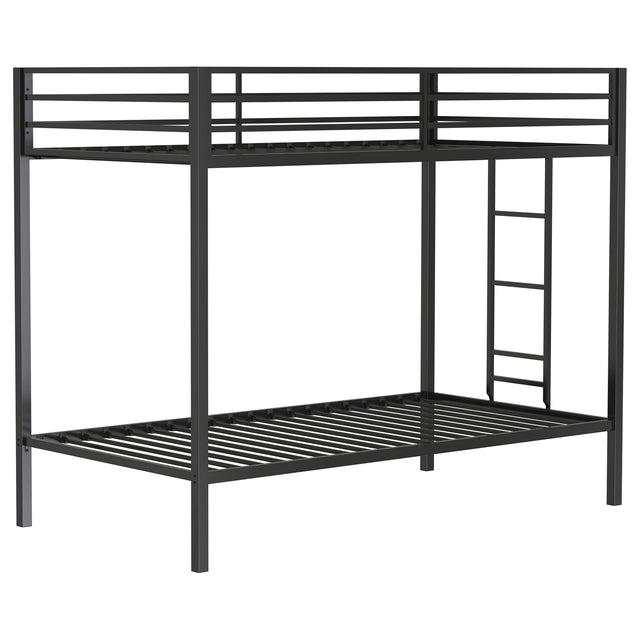 Tampa Furniture Outlet - Coaster - Alevera Metal Twin Over Twin Bunk Bed with Ladder Black - 460361BLK