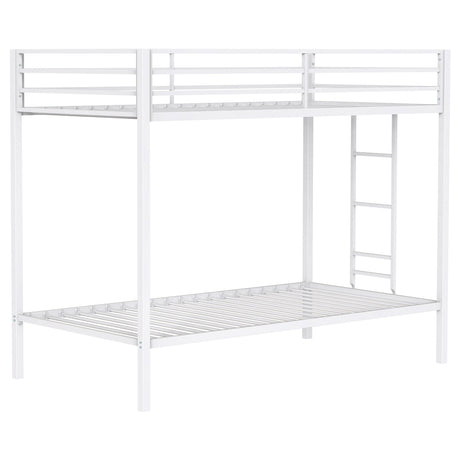 Tampa Furniture Outlet - Coaster - Alevera Metal Twin Over Twin Bunk Bed with Ladder White - 460361WHT
