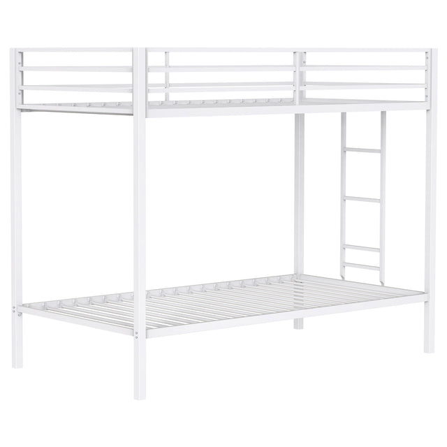 Tampa Furniture Outlet - Coaster - Alevera Metal Twin Over Twin Bunk Bed with Ladder White - 460361WHT