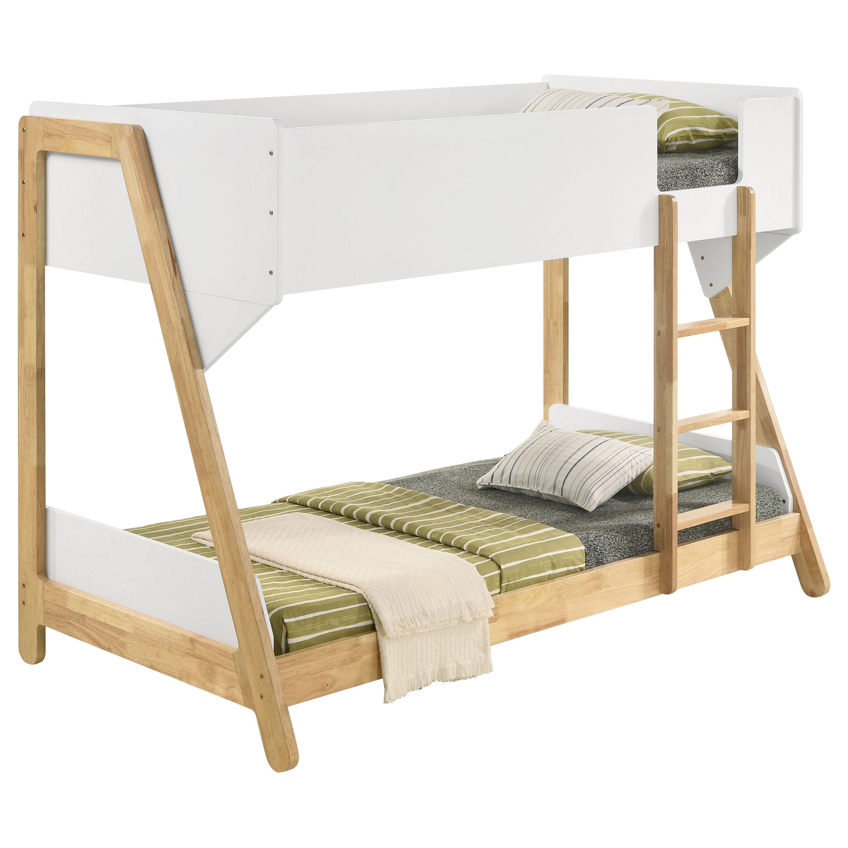 Wyatt Wood Twin Over Twin Bunk Bed White and Natural - Tampa Furniture Outlet