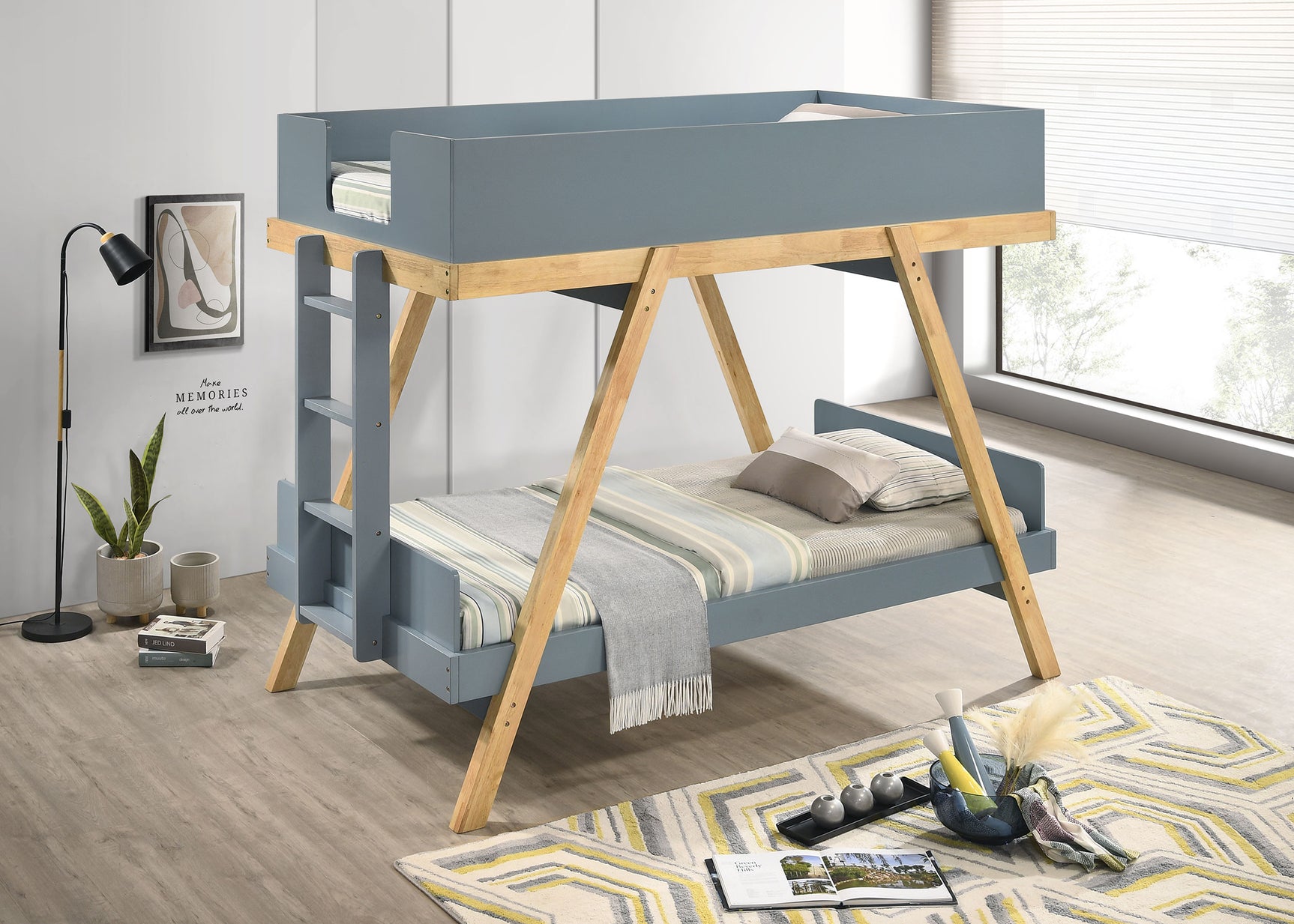 Frankie Wood Twin Over Twin Bunk Bed Blue and Natural - Tampa Furniture Outlet