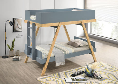 Frankie Wood Twin Over Twin Bunk Bed Blue and Natural - Tampa Furniture Outlet