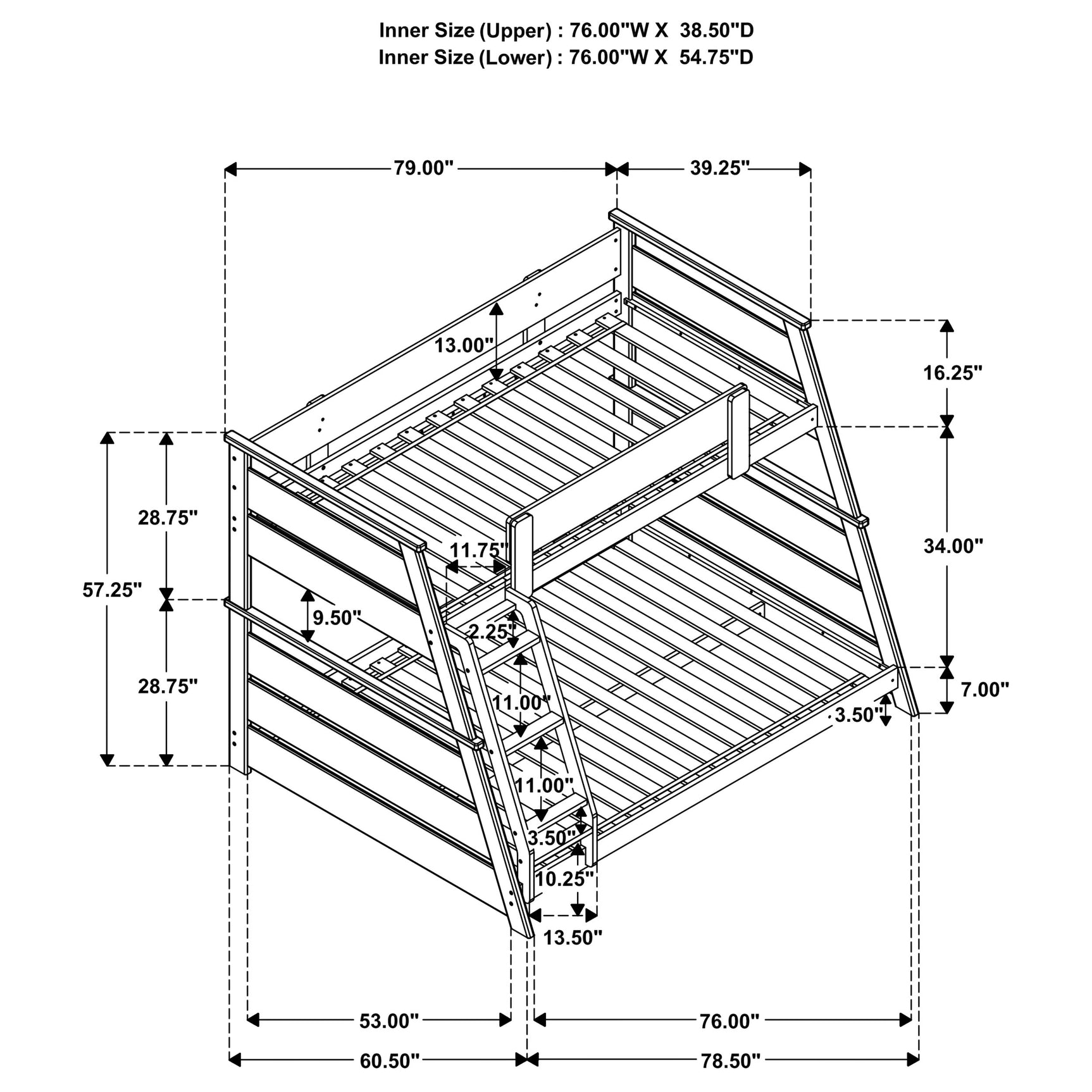 Holden Wood Veneer Twin Over Full Bunk Bed White - Tampa Furniture Outlet
