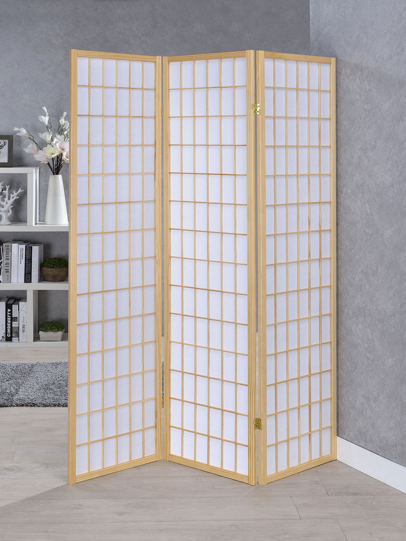 Carrie 3-Panel Room Divider Folding Shoji Screen Natural - Tampa Furniture Outlet