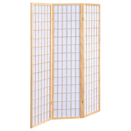 Tampa Furniture Outlet - Coaster - Carrie 3-Panel Room Divider Folding Shoji Screen Natural - 4621