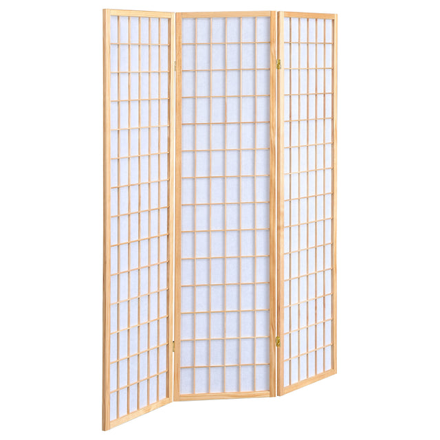 Tampa Furniture Outlet - Coaster - Carrie 3-Panel Room Divider Folding Shoji Screen Natural - 4621