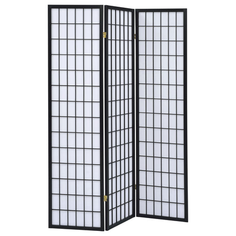 Tampa Furniture Outlet - Coaster - Carrie 3-Panel Room Divider Folding Shoji Screen Black - 4622