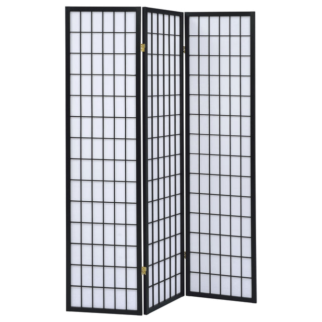 Tampa Furniture Outlet - Coaster - Carrie 3-Panel Room Divider Folding Shoji Screen Black - 4622