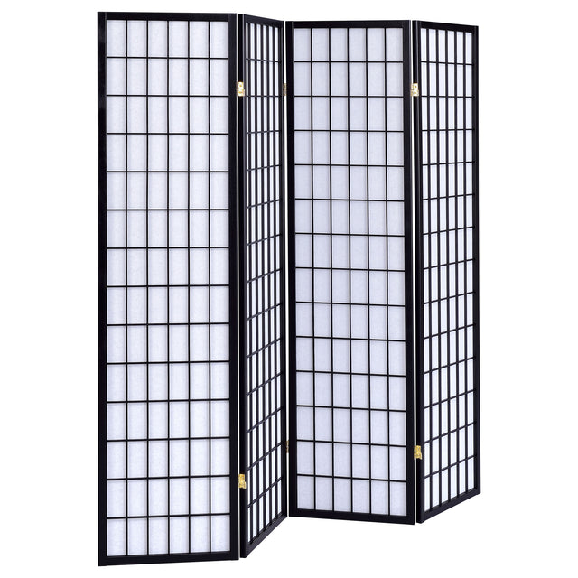 Tampa Furniture Outlet - Coaster - Roberto 4-Panel Room Divider Folding Shoji Screen Black - 4624