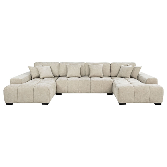 Tampa Furniture Outlet - Coaster - Cannella U-Shaped Double Chaise Upholstered Sectional Sofa Beige - 500350