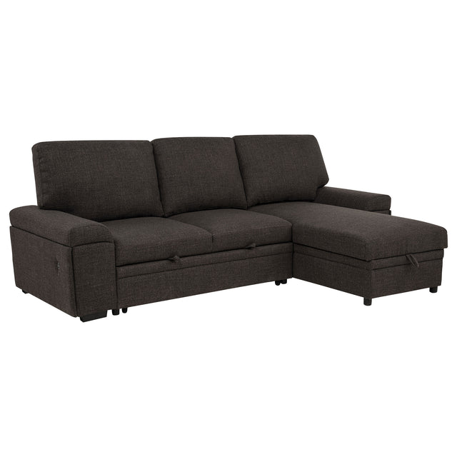 Tampa Furniture Outlet - Coaster - Demko Sleeper Sectional Sofa with Speaker and Storage Chaise Brown - 500356