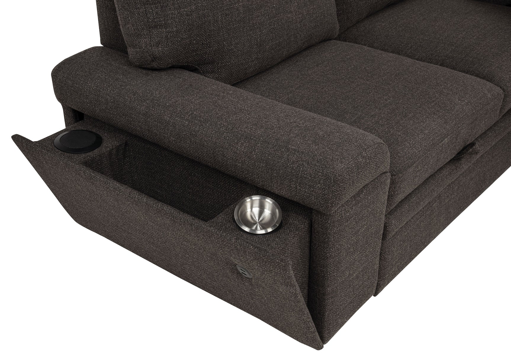 Demko Sleeper Sectional Sofa with Speaker and Storage Chaise Brown