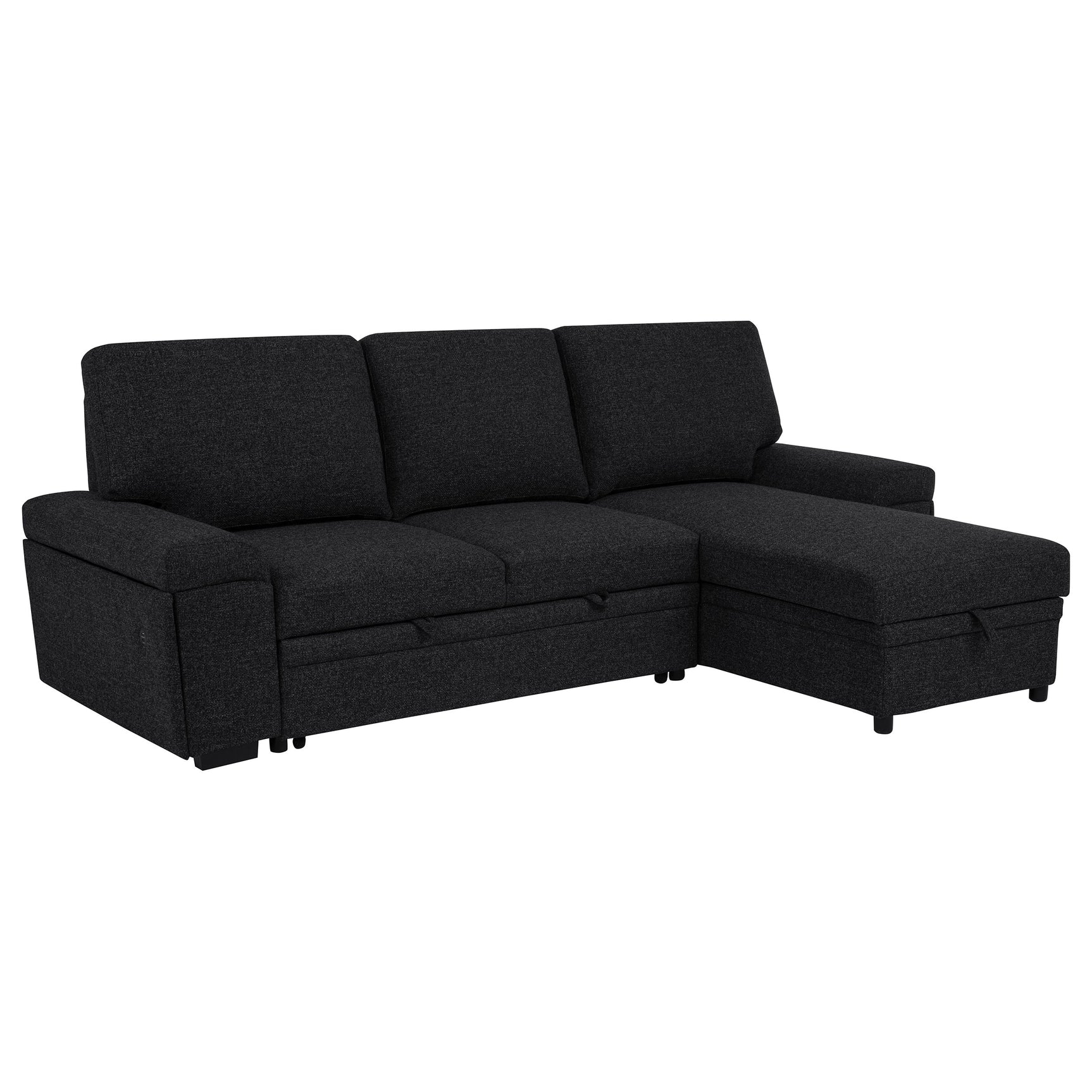 Tampa Furniture Outlet - Coaster - Demko Sleeper Sectional Sofa with Speaker and Storage Chaise Black - 500357