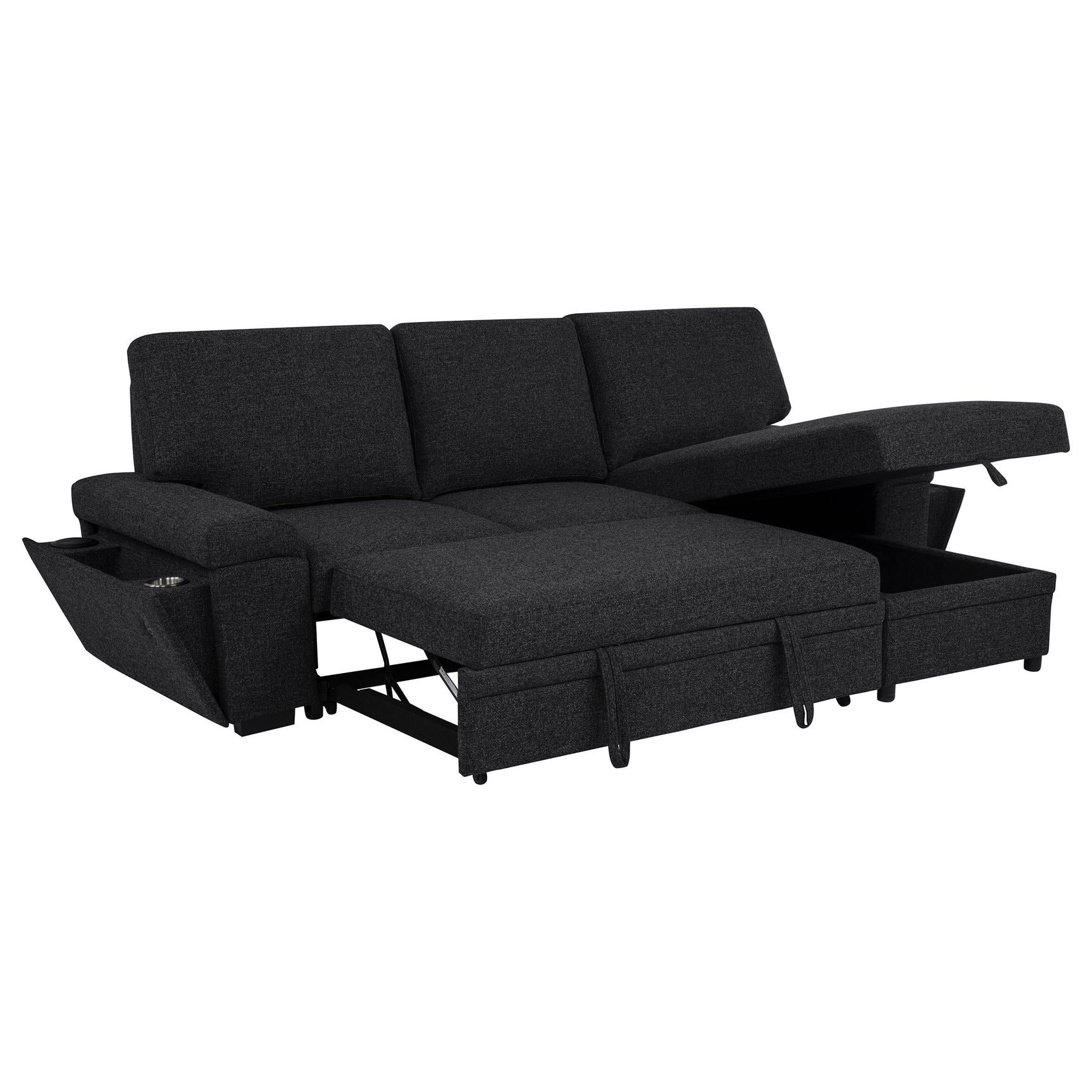 Demko Sleeper Sectional Sofa with Speaker and Storage Chaise Black