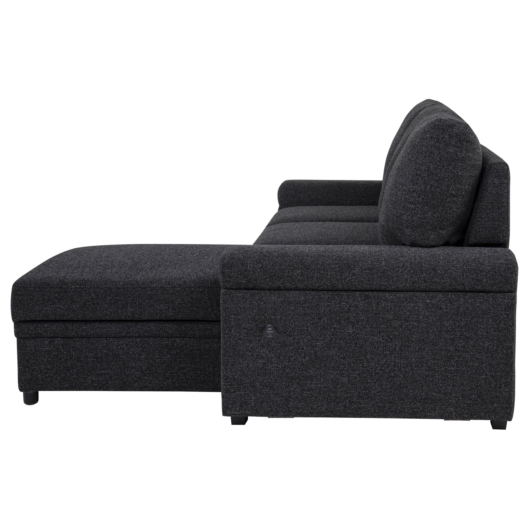 Demko Sleeper Sectional Sofa with Speaker and Storage Chaise Black
