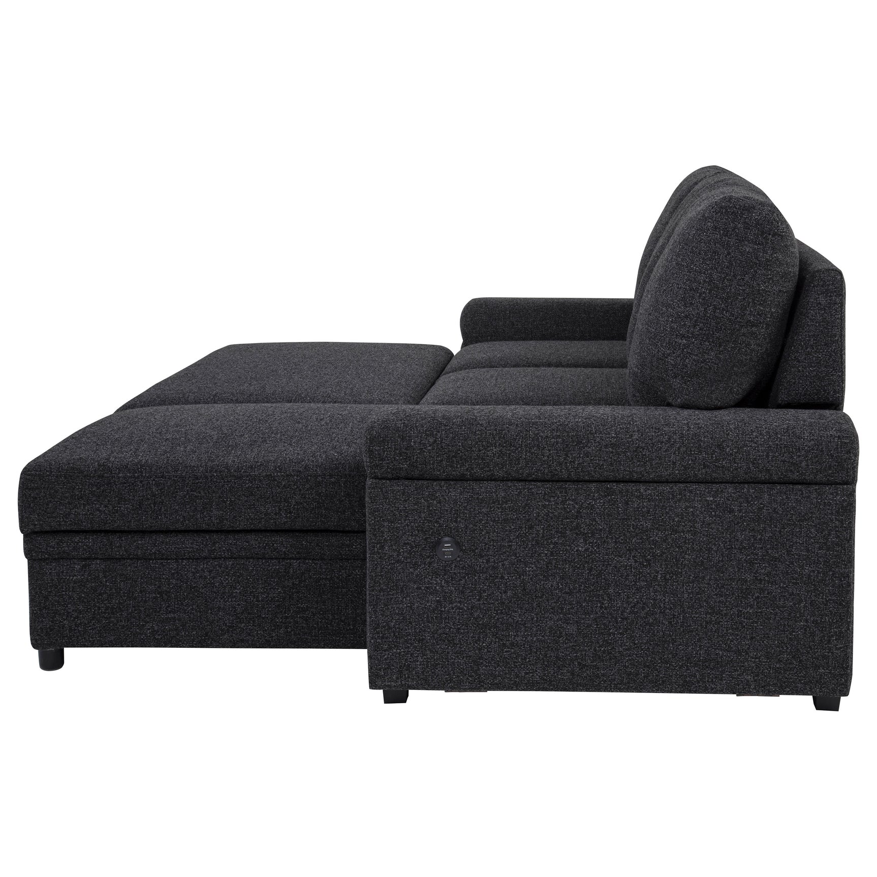 Demko Sleeper Sectional Sofa with Speaker and Storage Chaise Black