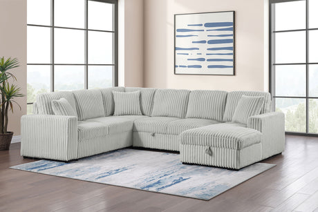 Devonshire Sleeper Sectional Sofa Storage Chaise Grey - Tampa Furniture Outlet