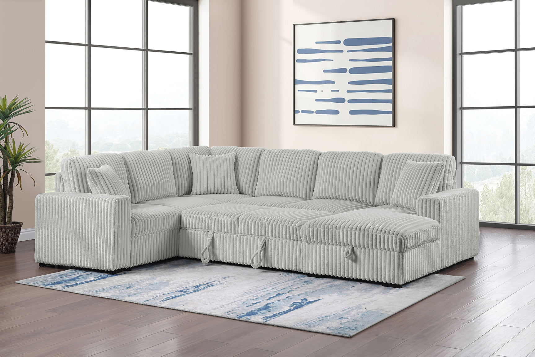 Devonshire Sleeper Sectional Sofa Storage Chaise Grey - Tampa Furniture Outlet