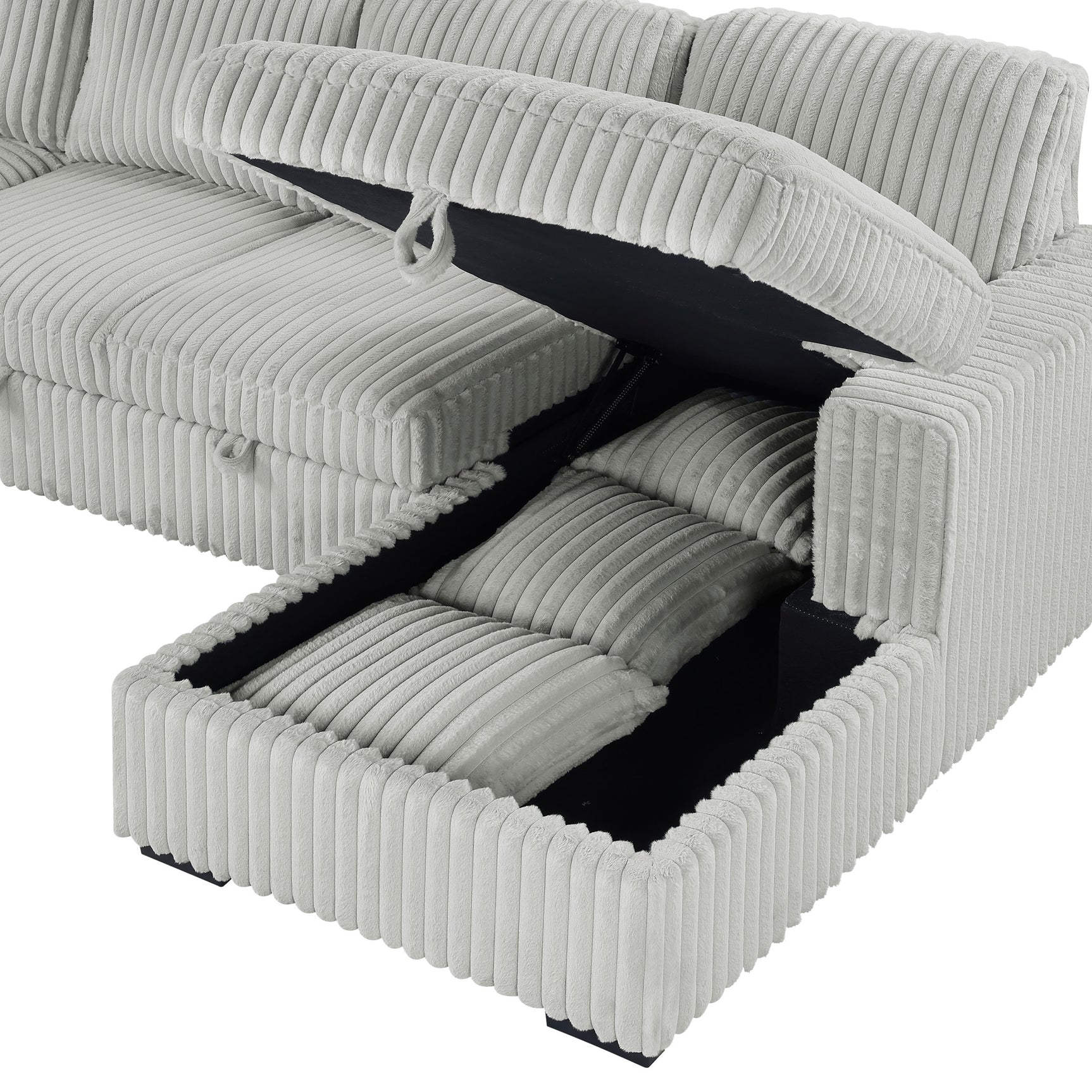 Devonshire Sleeper Sectional Sofa Storage Chaise Grey - Tampa Furniture Outlet