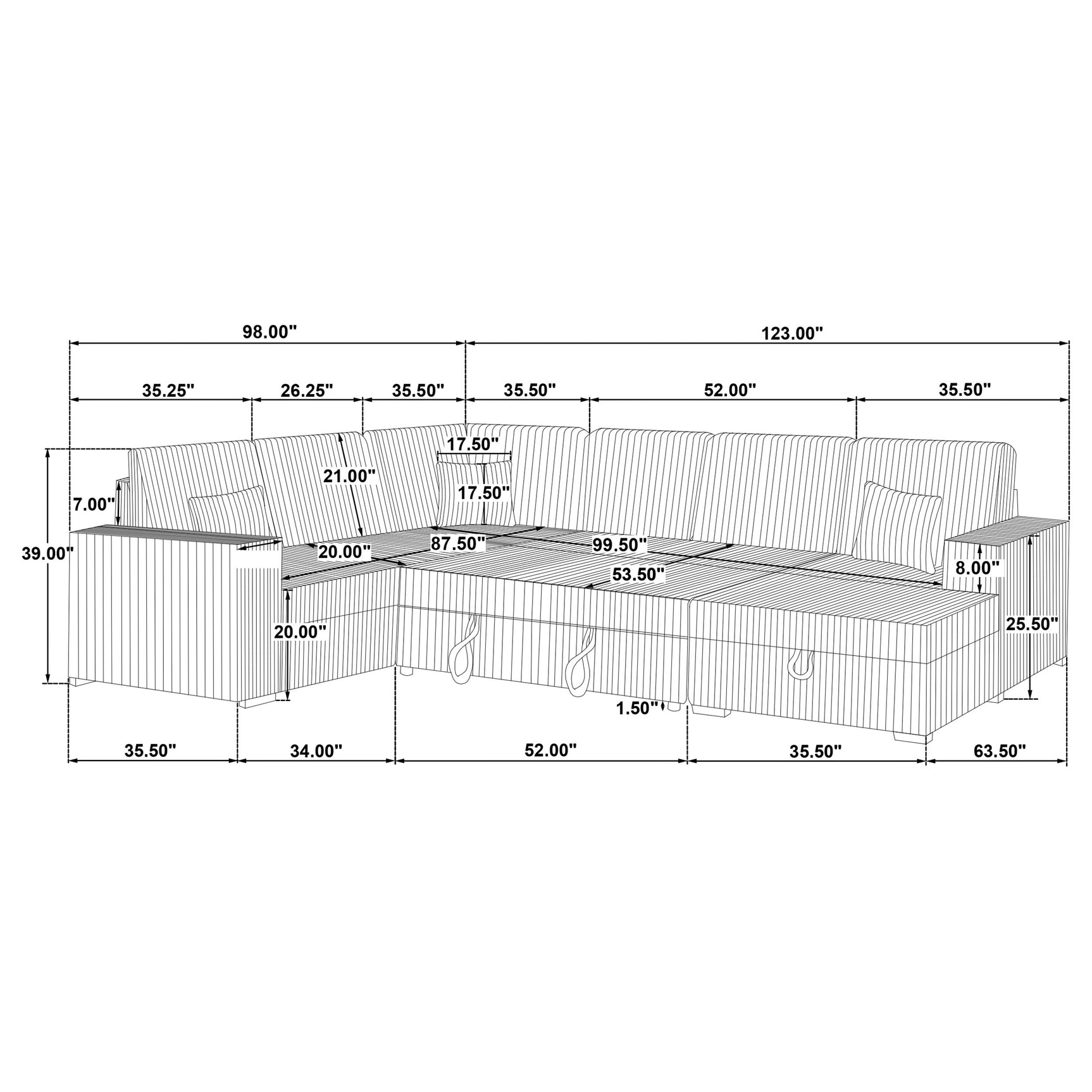 Devonshire Sleeper Sectional Sofa Storage Chaise Grey - Tampa Furniture Outlet