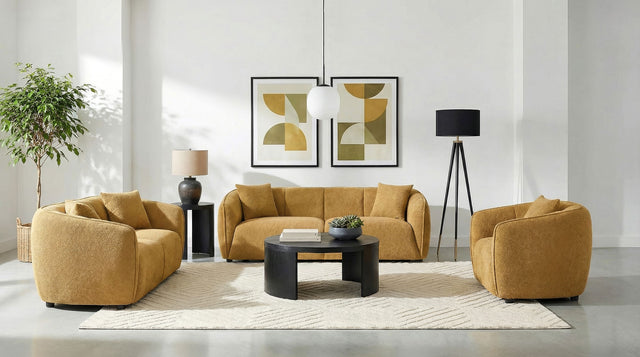 Tampa Furniture Outlet - Coaster - Aleisha 3-piece Fabric Upholstered Sofa Set Mustard Yellow - 503061-S3