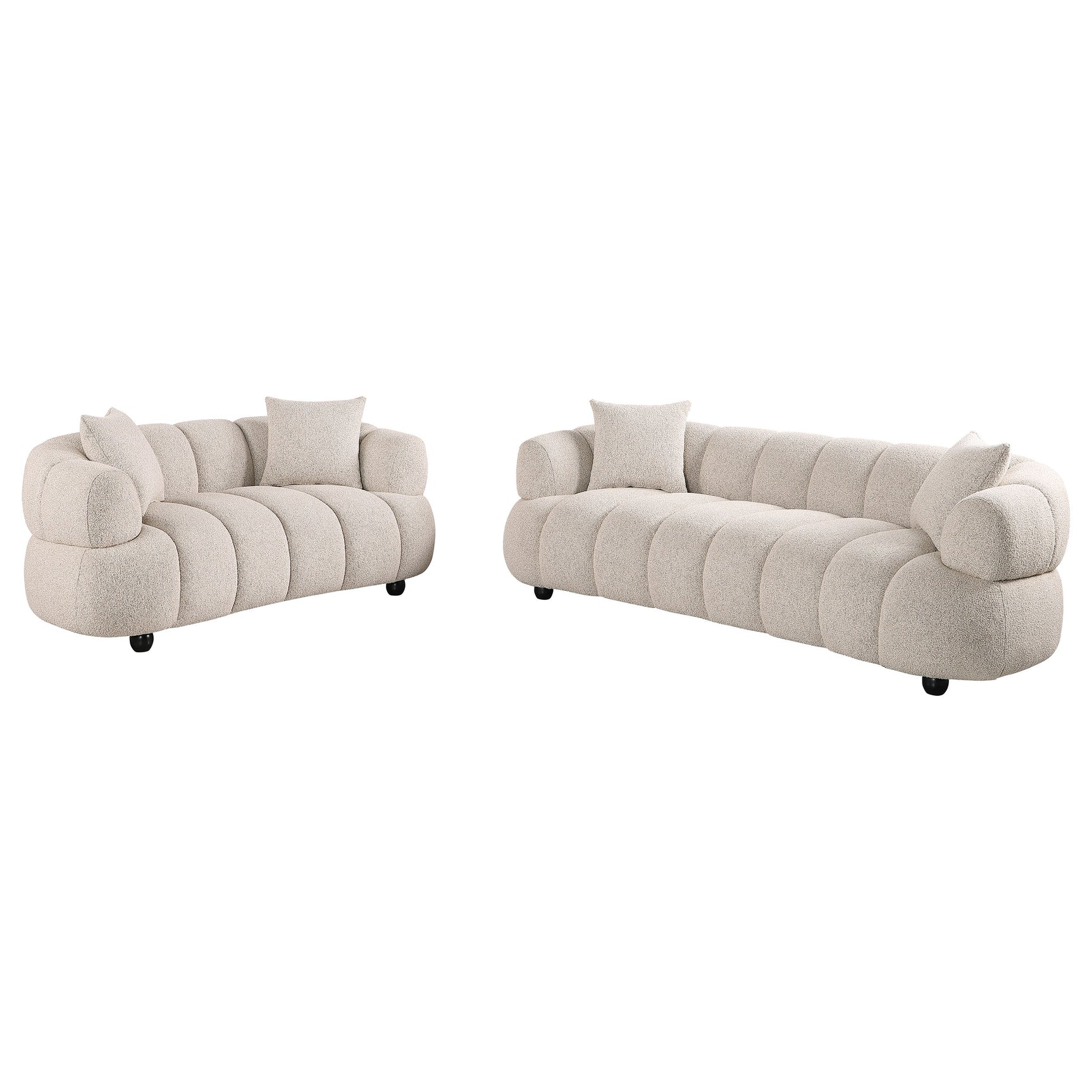 Tampa Furniture Outlet - Coaster - Whitney 2-Piece Contemporary Channel Tufted Woven Fabric Sofa Set Pebble - 503721-S2