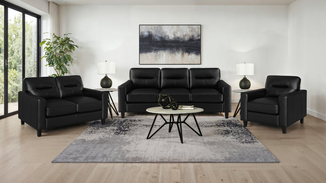 Tampa Furniture Outlet - Coaster - Scotland 3-piece Faux Leather Upholstered Sofa Set Black - 504664-S3