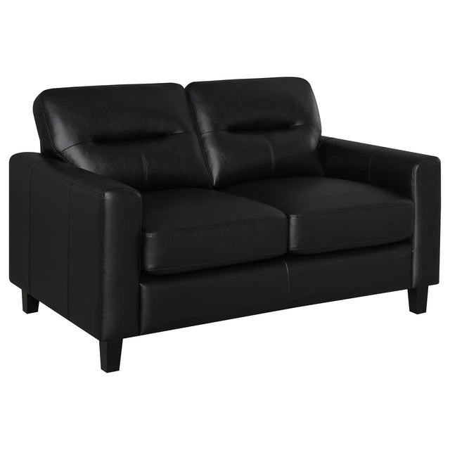 Tampa Furniture Outlet - Coaster - Scotland Faux Leather Upholstered Track Arm Loveseat Black - 504665
