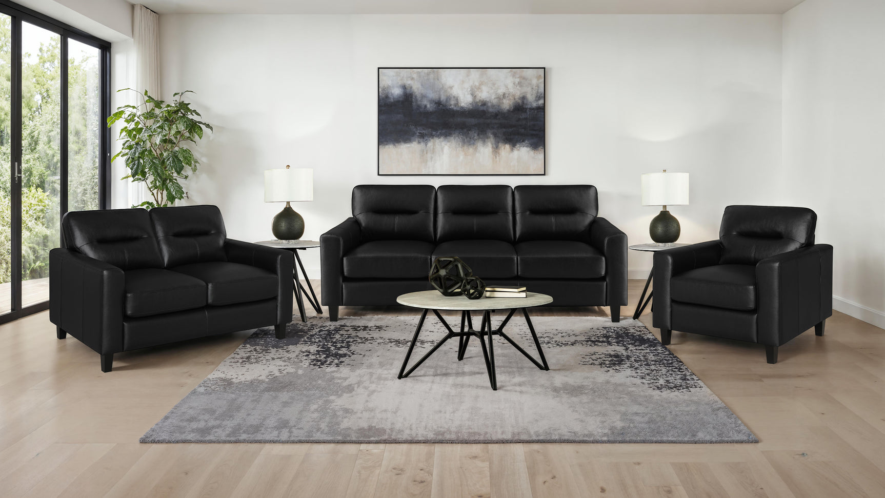 Scotland Faux Leather Upholstered Track Arm Loveseat Black