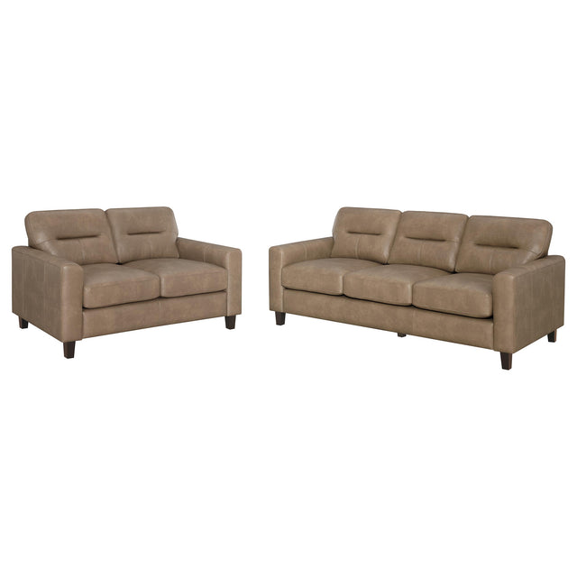 Tampa Furniture Outlet - Coaster - Scotland 2-piece Faux Leather Upholstered Sofa Set Brown - 504667-S2