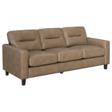 Tampa Furniture Outlet - Coaster - Scotland Faux Leather Upholstered Track Arm Sofa Brown - 504667