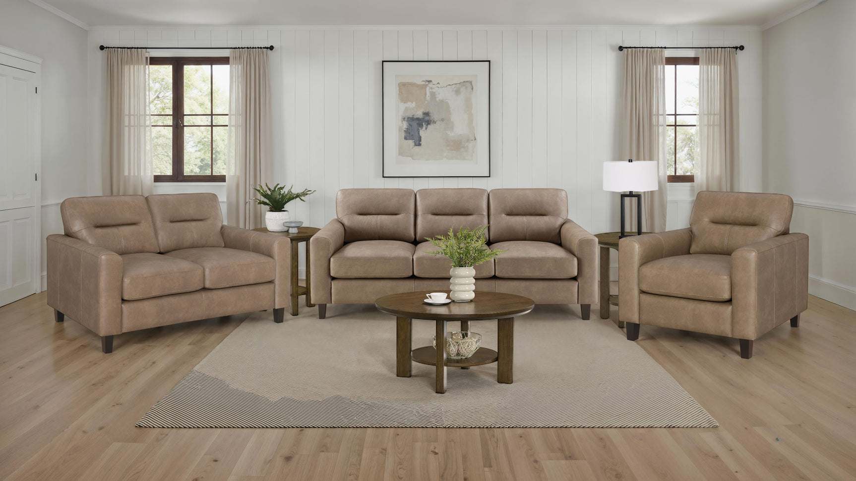 Scotland Faux Leather Upholstered Track Arm Sofa Brown