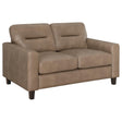 Tampa Furniture Outlet - Coaster - Scotland Faux Leather Upholstered Track Arm Loveseat Brown - 504668