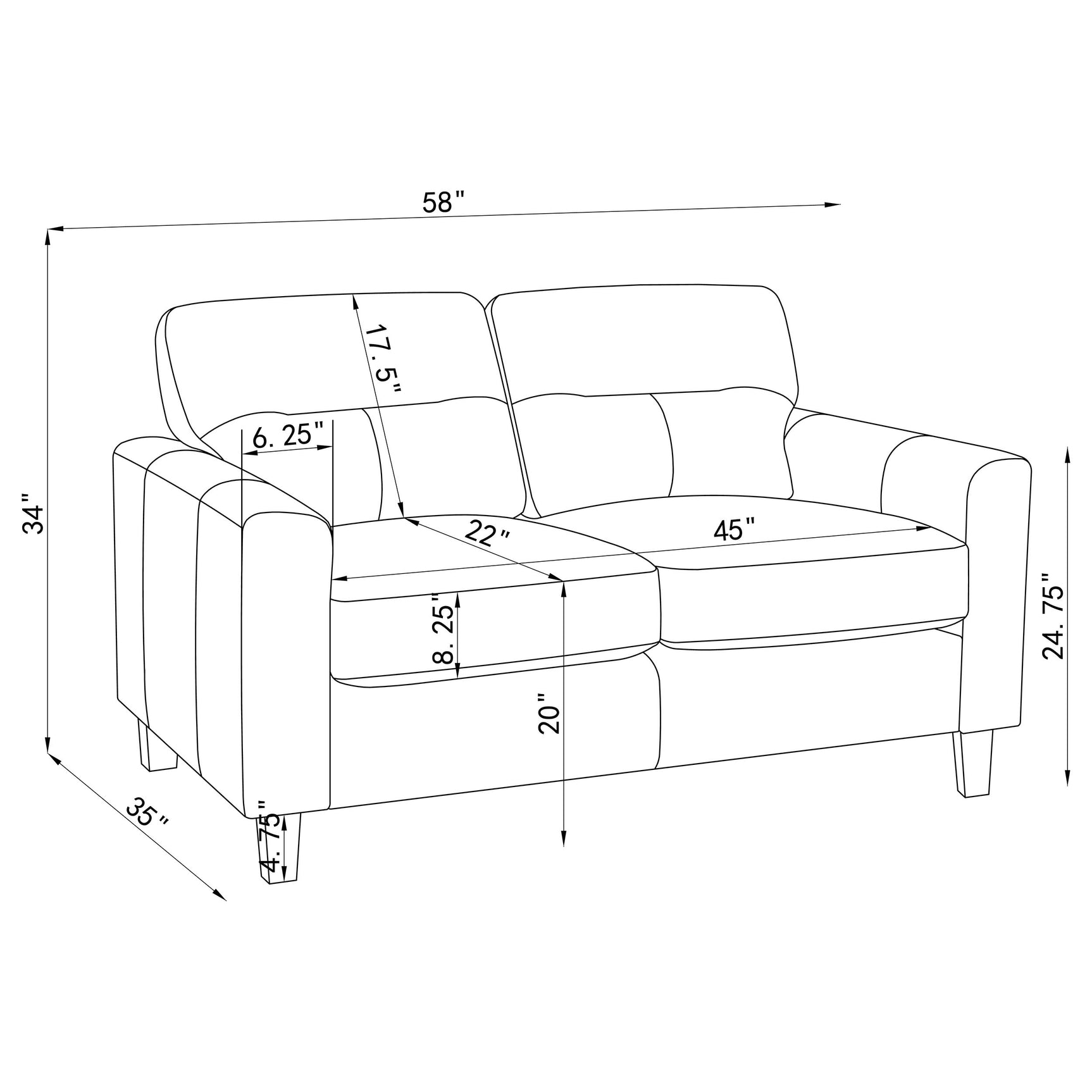 Scotland Faux Leather Upholstered Track Arm Loveseat Brown