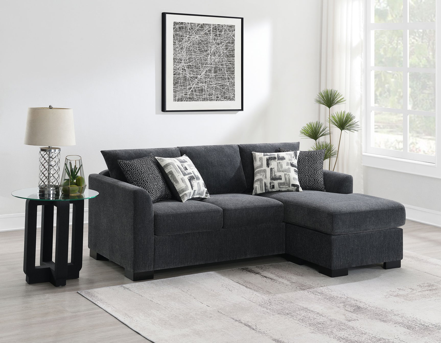 Storey Upholstered Sleeper Sectional Chaise Sofa Dark Grey - Tampa Furniture Outlet