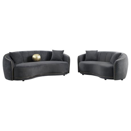 Brookside 2-piece Velvet Upholstered Sofa Set Dark Grey - Tampa Furniture Outlet