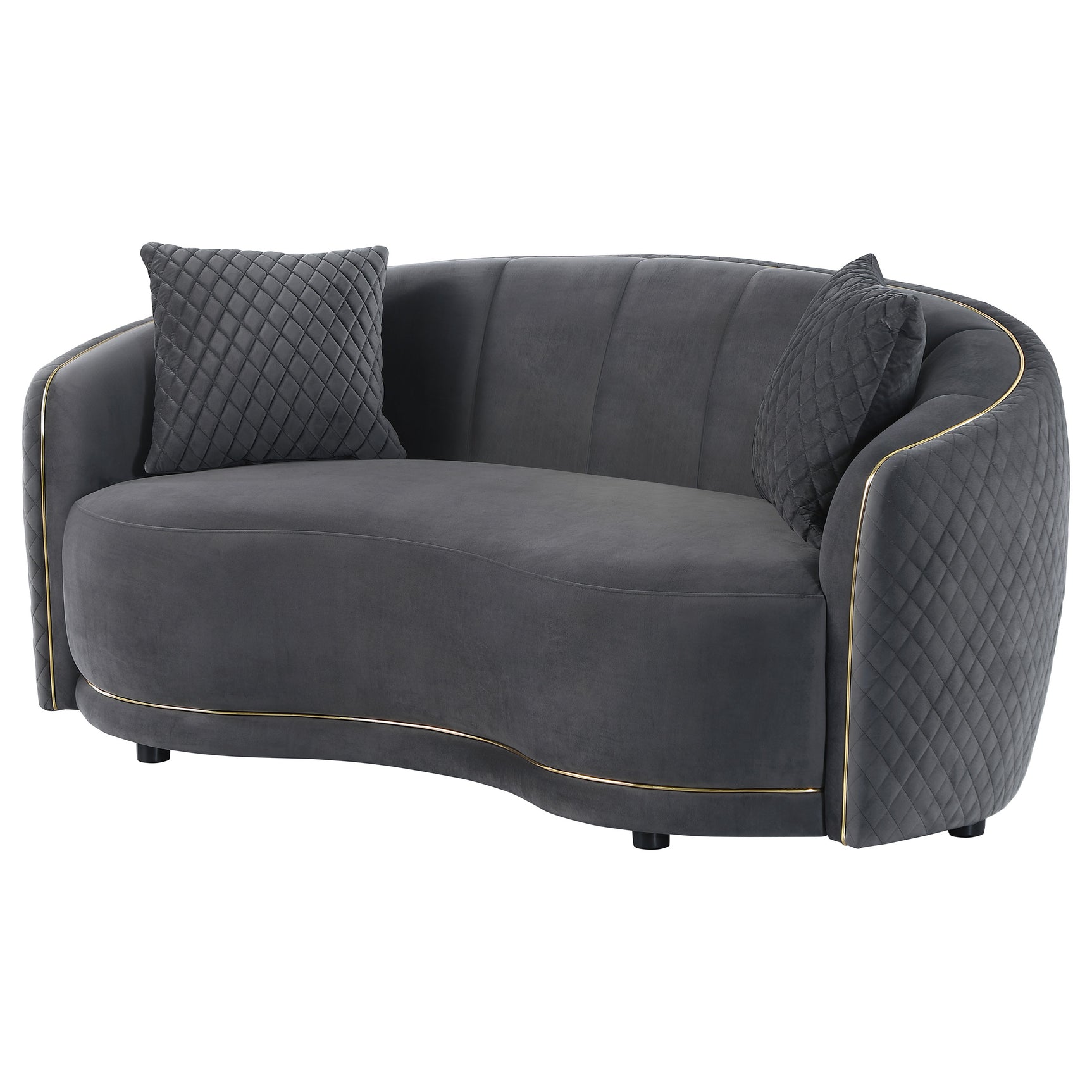 Brookside Velvet Upholstered Curved Loveseat Dark Grey - Tampa Furniture Outlet