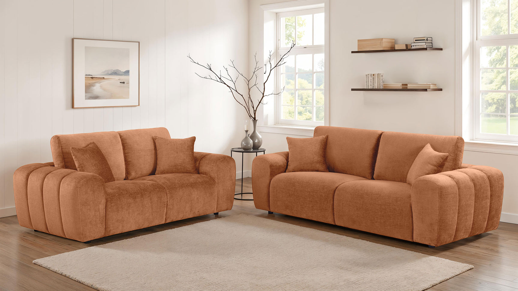 Tampa Furniture Outlet - Coaster - Burnett 2-piece Chenille Upholstered Sofa Set Burnt Orange - 504951-S2