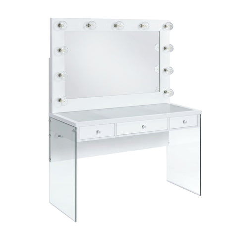 Jacey - Complete Vanity With Lightbulbs - Glossy White - Tampa Furniture Outlet