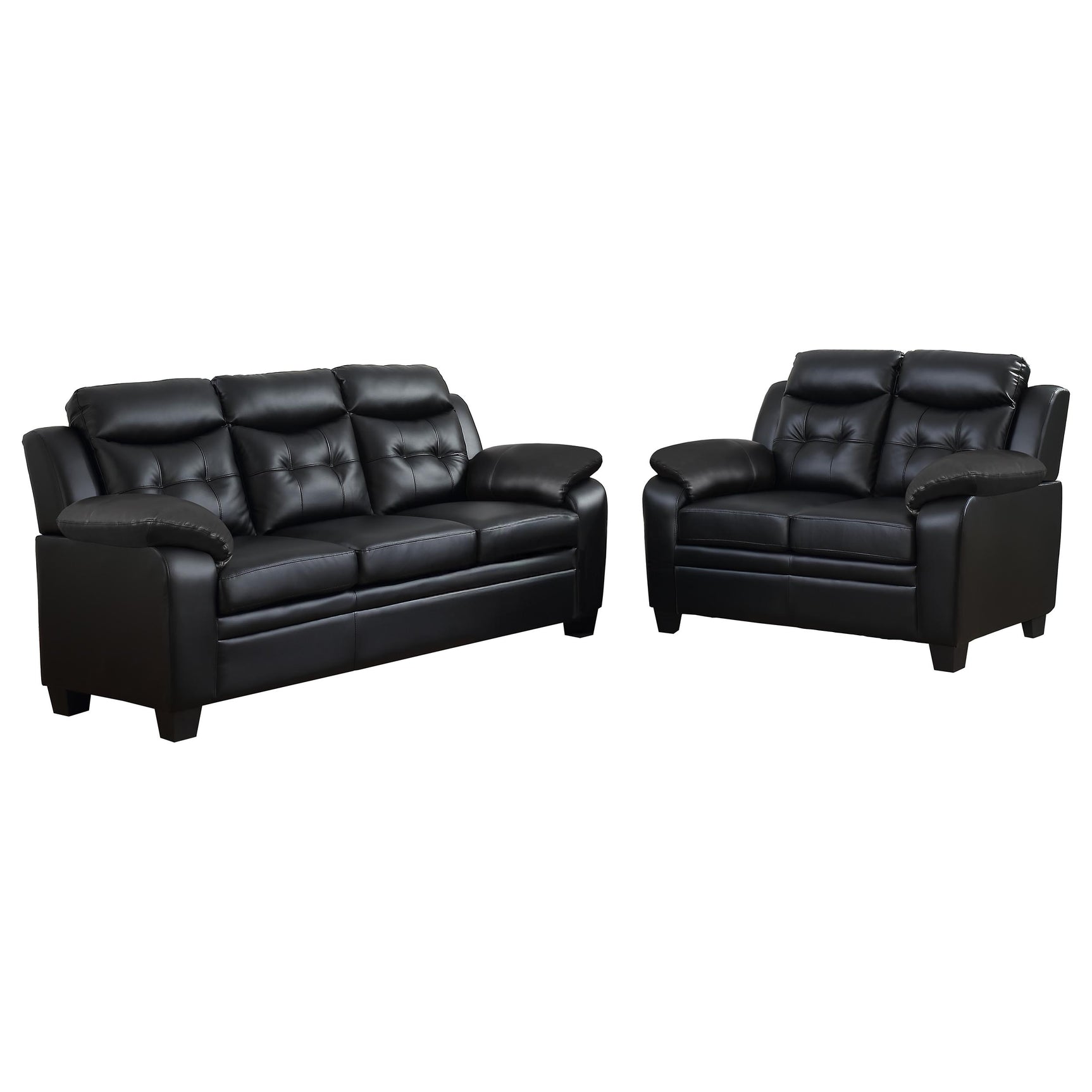 Finley 2-piece Upholstered Padded Arm Tufted Sofa Set Black - Tampa Furniture Outlet