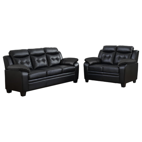 Finley 2-piece Upholstered Padded Arm Tufted Sofa Set Black - Tampa Furniture Outlet